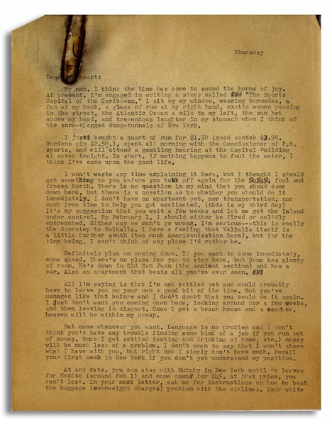 Hunter S. Thompson Letter Signed ''HST'', One of His First From South America in 1960 -- ''...Once I get a beach house and a scooter, heaven will be within my grasp...''